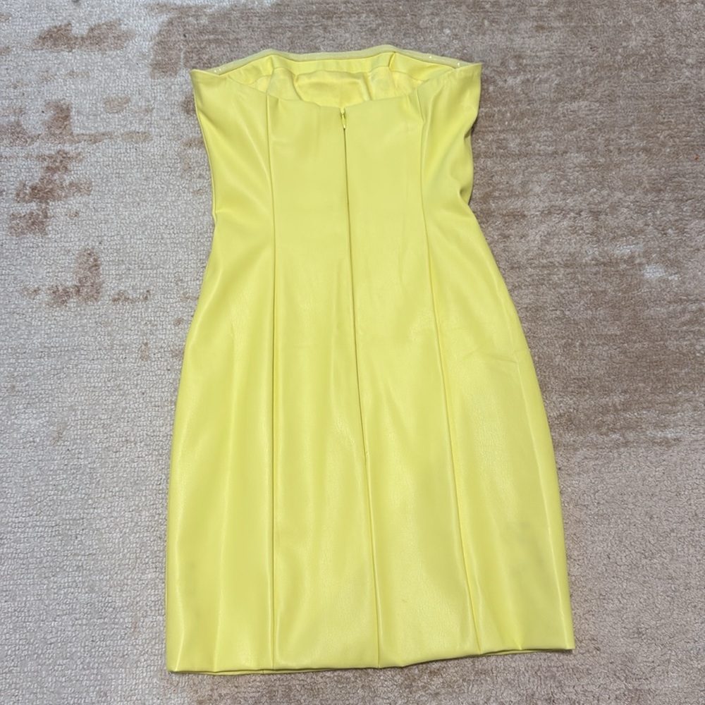 Meshki yellow vegan leather mini strapless dress size XXS - Picture 3 of 7